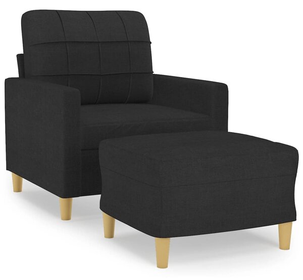 Fekete szövet kanapéfotel lábtartóval 60 cm
