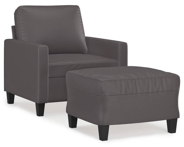 Szürke műbőr kanapéfotel lábtartóval 60 cm