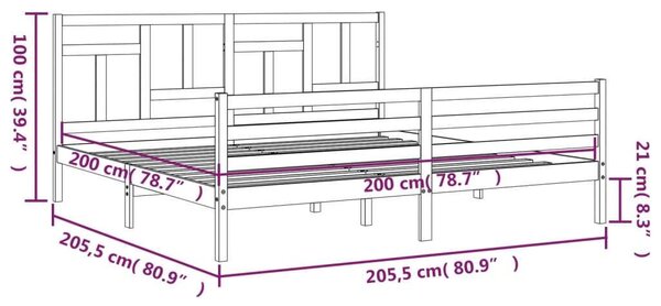 VidaXL Tömörfa Ágykeret - Fejtámlával - 200x200 cm