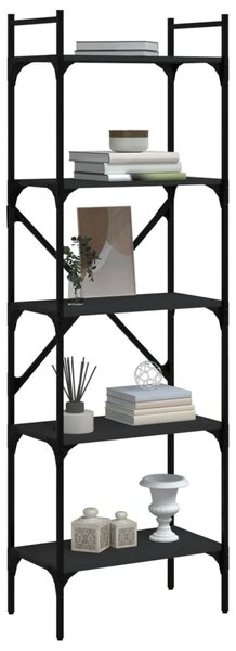 5 szintes fekete szerelt fa könyvespolc 56 x 31,5 x 174 cm