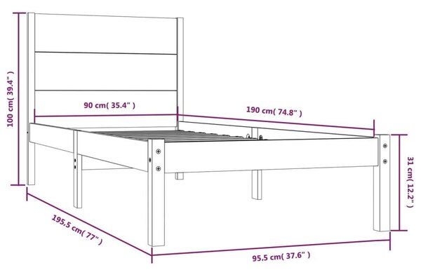 VidaXL tömör fa ágykeret 90 x 190 cm (3FT Single)