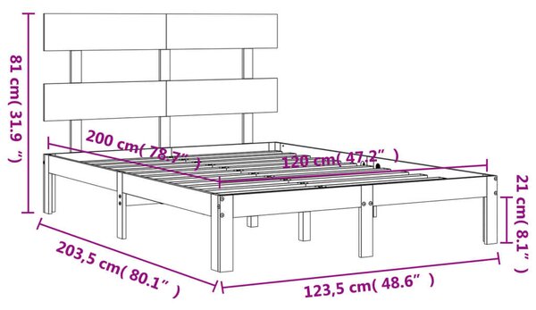 VidaXL Fehér Fenyőfa Ágykeret - Fejtámlával - 120x200 cm