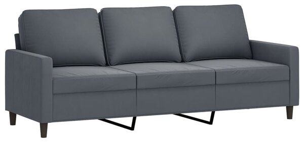 3 személyes sötétszürke bársony kanapé lábtartóval 180 cm
