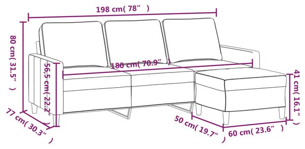 3 személyes bordó bársonykanapé lábtartóval 180 cm