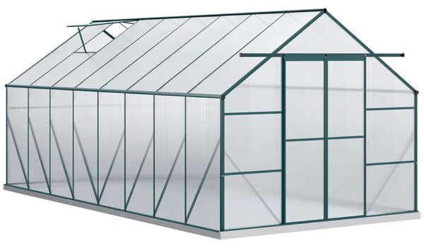 Outsunny Polikarbonát Kerti Üvegház 244x500x216cm, Nyitó Ablakkal és Tolóajtóval, Alumínium Keret, Zöld