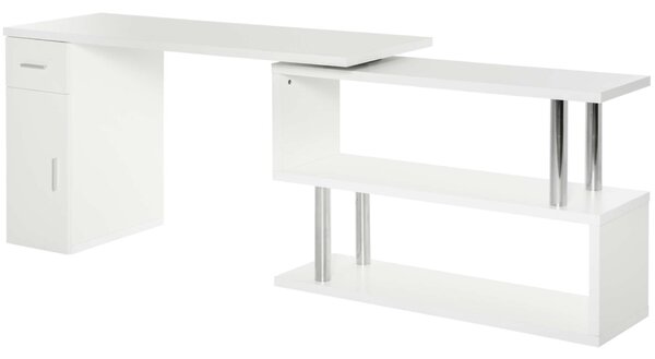 Homcom számítógépasztal, modern, fa, 140x107x74,6cm, fehér