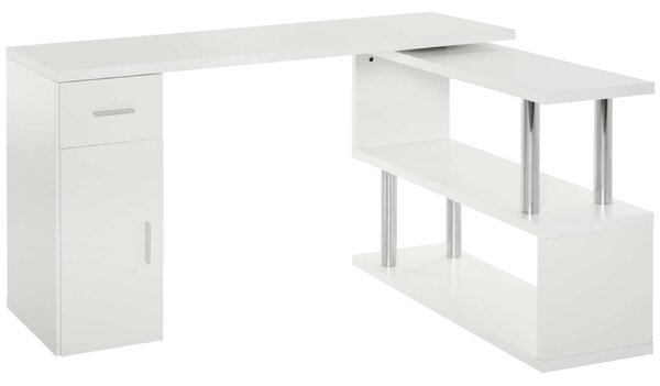 Homcom számítógépasztal, modern, fa, 140x107x74,6cm, fehér