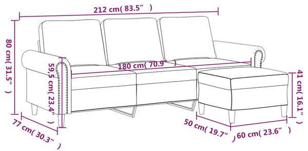 VidaXL 3 személyes sötétszürke bársony kanapé lábtartóval 180 cm