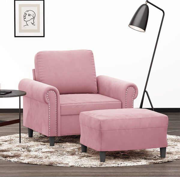 Rózsaszín bársony kanapéfotel lábtartóval 60 cm