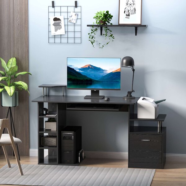 Homcom Íróasztal MDF nyomtatótartó, 152 x 60 x 88 cm, Fekete