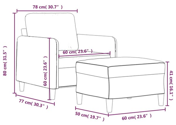 Rózsaszín bársony kanapéfotel lábtartóval 60 cm