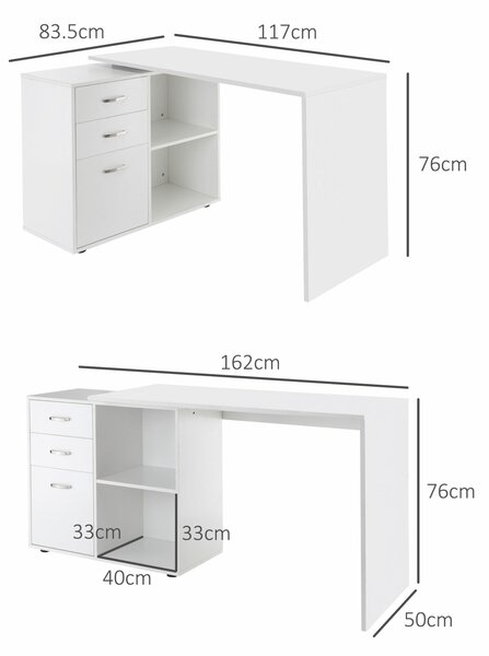 Homcom sarokasztal, MDF, 117 x 83,5 x 76 cm, fehér