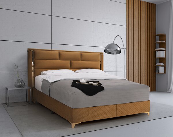 KONDELA Boxspring ágy 160x200, világosbarna, GOLDBIA