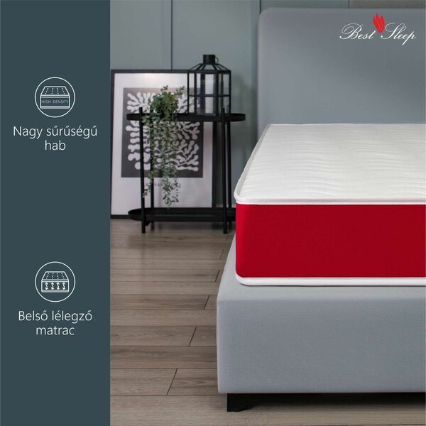 Best Sleep Diamond Red DoubleSide ortopéd matrac, 90x190x18cm, poliuretán hab, hipoallergén, antibakteriális, megfordítható, szellőzőrendszer, kemény