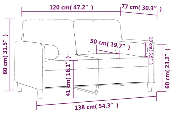 2 személyes sárga bársony kanapé díszpárnákkal 120 cm