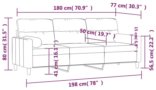 3 személyes krémszínű szövet kanapé díszpárnákkal 180 cm