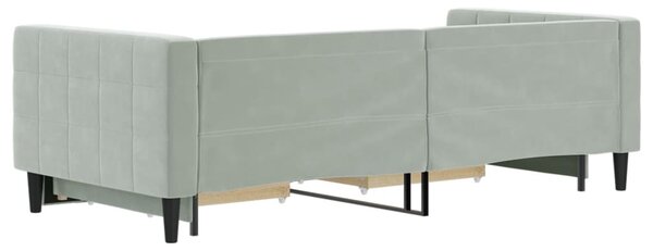 Világosszürke kihúzható bársony heverő fiókkal 90 x 200 cm