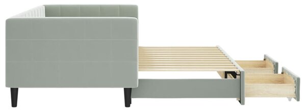 Világosszürke kihúzható bársony heverő fiókkal 90 x 200 cm