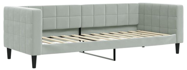 Világosszürke kihúzható bársony heverő fiókkal 90 x 200 cm