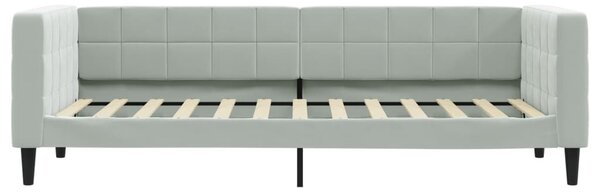 Világosszürke kihúzható bársony heverő fiókkal 90 x 200 cm