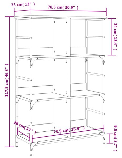 Fekete szerelt fa könyvespolc 78,5 x 33 x 117,5 cm