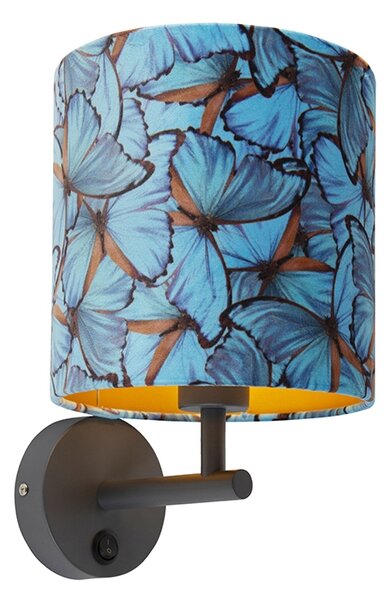 Vintage fali lámpa sötét szürke, bársony pillangó árnyalattal - Combi