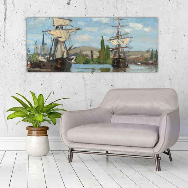 Kép - Claude Monet, Ships Riding on the Seine at Rouen, reprodukciók (120x50 cm)