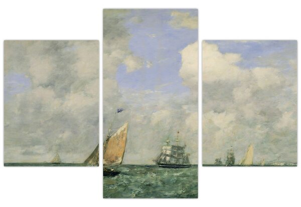 Kép - Eugène Boudin, Ships and Sailing Boats Leaving Le Havre, reprodukciók (90x60 cm)