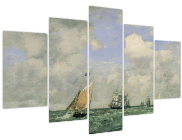 Kép - Eugène Boudin, Ships and Sailing Boats Leaving Le Havre, reprodukciók (150x105 cm)
