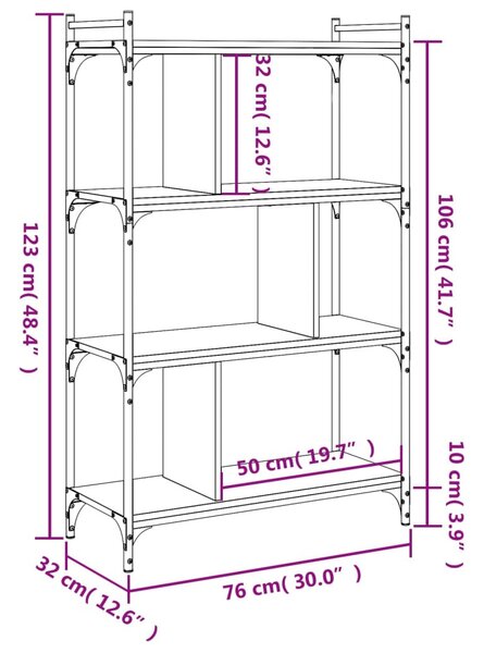 4 szintes fekete szerelt fa könyvespolc 76 x 32 x 123 cm