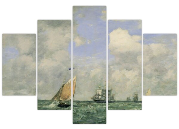 Kép - Eugène Boudin, Ships and Sailing Boats Leaving Le Havre, reprodukciók (150x105 cm)