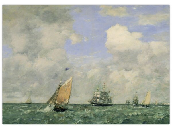 Kép - Eugène Boudin, Ships and Sailing Boats Leaving Le Havre, reprodukciók (70x50 cm)
