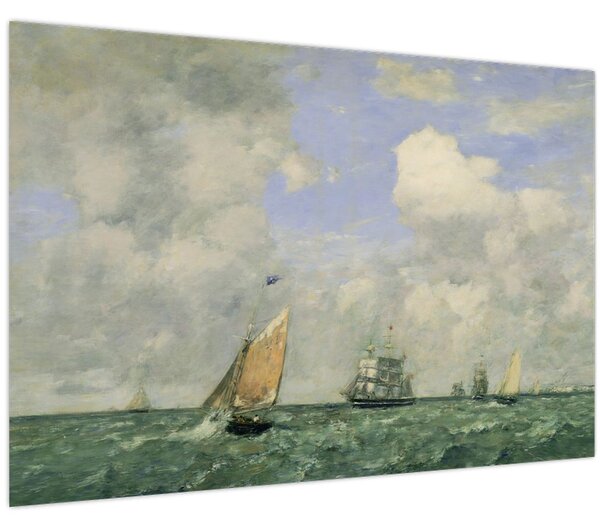 Kép - Eugène Boudin, Ships and Sailing Boats Leaving Le Havre, reprodukciók (90x60 cm)