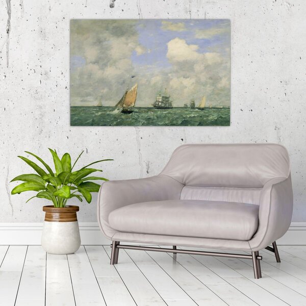 Kép - Eugène Boudin, Ships and Sailing Boats Leaving Le Havre, reprodukciók (90x60 cm)