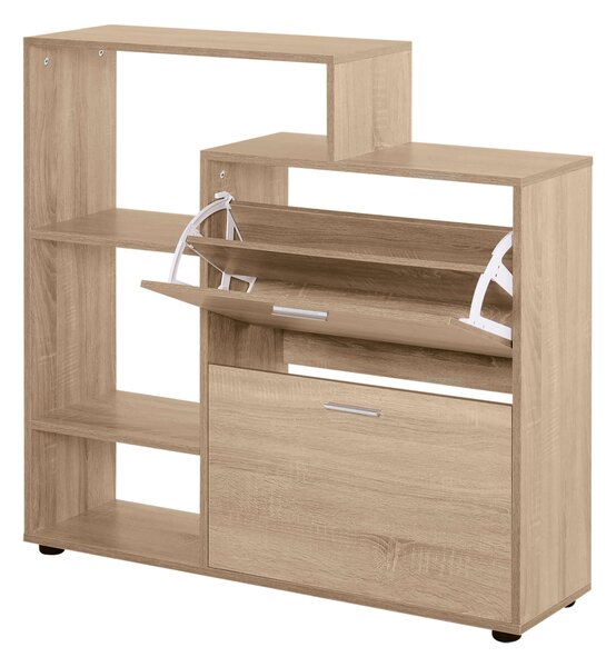 Homcom Cipőtartó belső és külső polcokkal, PAL, 101,5x25,5x98 cm, barna