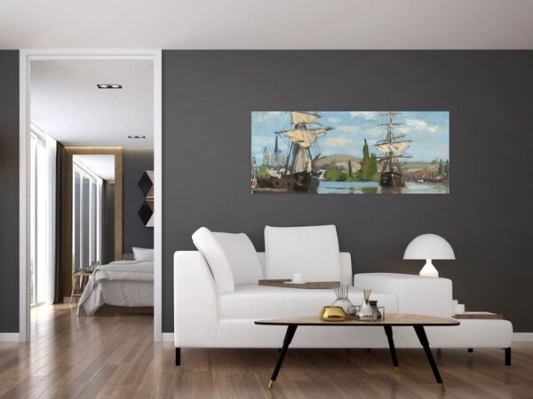 Kép - Claude Monet, Ships Riding on the Seine at Rouen, reprodukciók (120x50 cm)