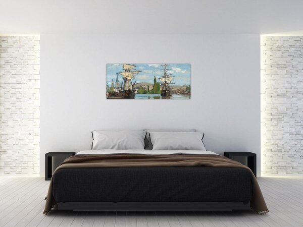 Kép - Claude Monet, Ships Riding on the Seine at Rouen, reprodukciók (120x50 cm)