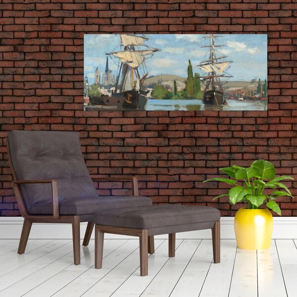 Kép - Claude Monet, Ships Riding on the Seine at Rouen, reprodukciók (120x50 cm)