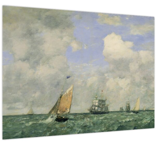 Kép - Eugène Boudin, Ships and Sailing Boats Leaving Le Havre, reprodukciók (70x50 cm)