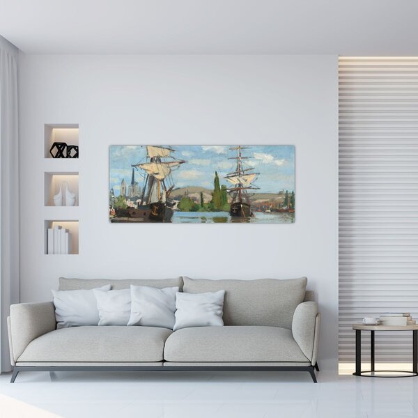 Kép - Claude Monet, Ships Riding on the Seine at Rouen, reprodukciók (120x50 cm)