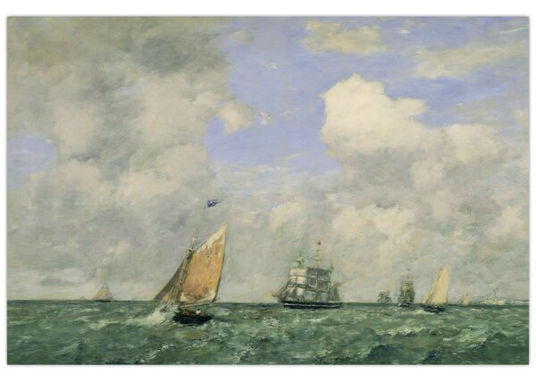 Kép - Eugène Boudin, Ships and Sailing Boats Leaving Le Havre, reprodukciók (90x60 cm)