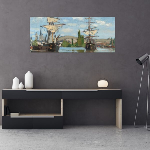 Kép - Claude Monet, Ships Riding on the Seine at Rouen, reprodukciók (120x50 cm)