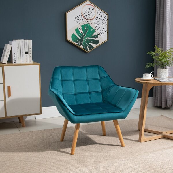 Homcom Fotel, 79 x 69,5 x 72,5 cm, fém / bársony, olajzöld