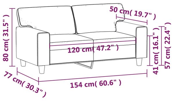2 személyes szürke műbőr kanapé 120 cm