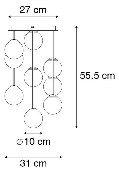 Modern mennyezeti lámpa arany 9-es füstüveggel - Athén
