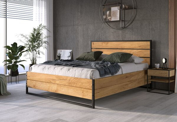 LOFT ágy, 120x200, tölgy/fekete