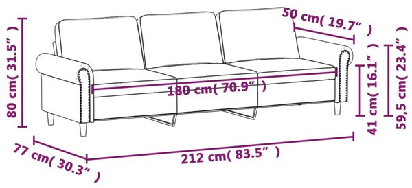 3 személyes barna bársony kanapé 180 cm