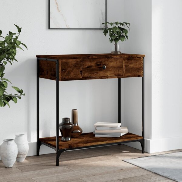 Füstös tölgy színű szerelt fa tálalóasztal 75 x 34,5 x 75 cm