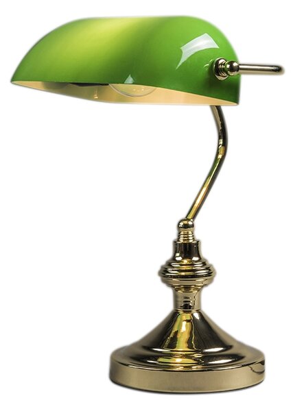 Klasszikus asztali lámpa/közjegyzői lámpa sárgaréz zöld üveggel - Banker