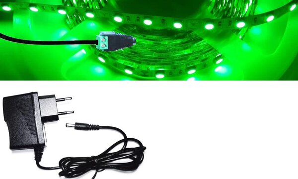 2m hosszú 21Wattos, kapcsoló nélküli, adapteres zöld LED szalag (120db 5050 SMD LED)